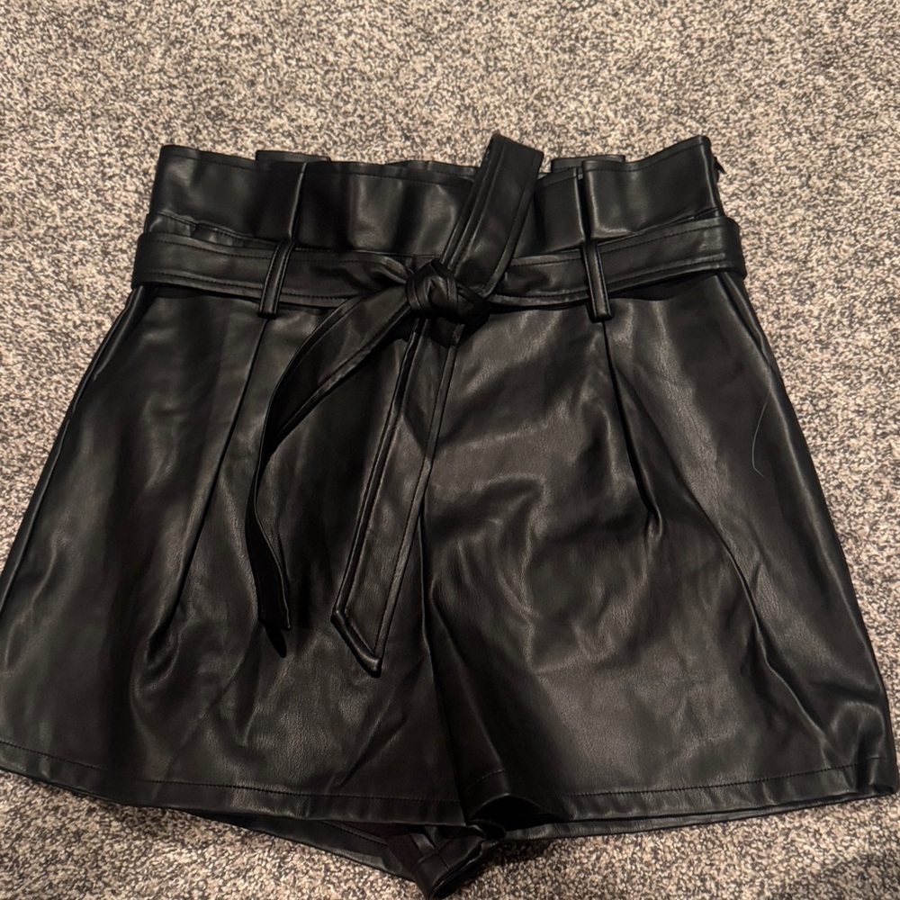 High Waist Black Faux Leather Shorts